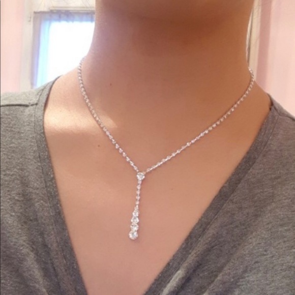 Bridal Rhinestone Tennis Drop Necklace Set - Picture 6 of 6